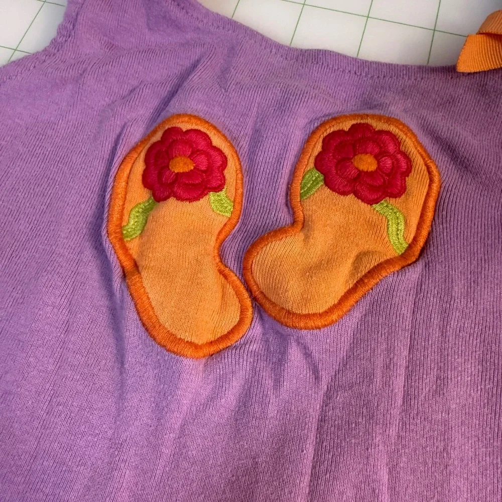 Y2K Gymboree Purple Tropical Bow Tank Top Girls Size 2T Summer Flip Flop
